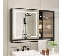 Ensemble de meubles de salle de bain rectangulaire moderne avec miroir anti-buée, rangement étanche, 1 porte, résistant aux intempéries, dimensions 80 cm, design élégant et fonctionnel pour tous les