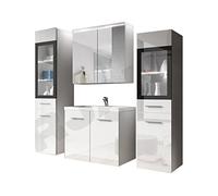 Ensemble de meubles de salle de bain Udine II avec lavabo et siphon, meuble de toilette moderne complet avec miroir, meuble de rangement haut, moderne sans éclairage, blanc / blanc brillant haute