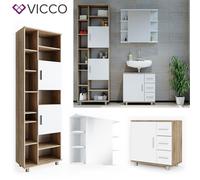 Vicco Ensemble de meubles de salle de bain Ilias, 3 pièces, avec armoire haute, Sonoma/Blanc