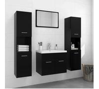 Ensemble de meubles de salle de bain - VIDAXL - Noir - Armoire de rangement - Lavabo encastré - Miroir mural