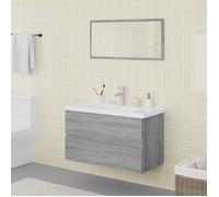 Ensemble de meubles de salle de bain - vidaXL - Sonoma gris - Bois d'ingénierie - 80x39,5x45 cm - Miroir acrylique