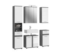 Ensemble de meubles de salle de bain WILLIAM - Gris foncé et blanc - 164x191x34 cm - Avec LED