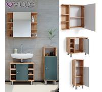 Vicco Ensemble de meubles de salle de bain Fynn, 3 pièces, avec armoire centrale, Vert/Chêne de force doré