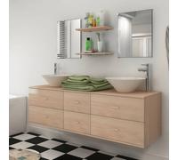 ensemble de meubles de salle de bains 9 pièces avec lavabo et robinet Beige