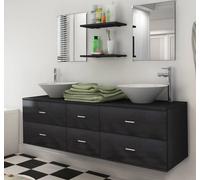 ensemble de meubles de salle de bains 9 pièces avec lavabo et robinet noir