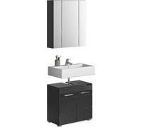 Ensemble de meubles de salle de bains : armoire sous lavabo + armoire de toilette - noir laqué - KLEANKIN