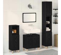 Ensemble de meubles de salle de bains avec stockage 3 pcs noir 30 x 30 x 180 cm