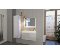 Ensemble de meubles de salle de bains de la collection BIRD, en blanc mat et brillant avec une armoire