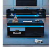Ensemble de Meubles de Salon avec 1 Meuble TV et 1 Table Basse - YEAVIO - LED et Contrôle Bluetooth - Panneaux de Particules - Noir