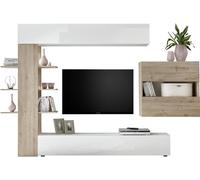 Ensemble de meubles de salon avec espace de rangement, collection VASCO, laqué blanc/chêne clair