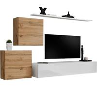 Ensemble de meubles de salon design SWITCH V, couleur chêne et blanc, finition chêne fraisé et blanc brillant.