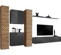 Ensemble de meubles de salon design SWITCH VI. Couleur chêne et gris, finition aspect chêne fraisé et gris brillant.