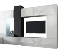 Ensemble de meubles de salon en blanc et noir de la collection CEPTO XXII. 273 cm, 10 meubles, LED, modulable.