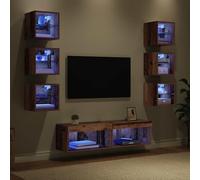 Ensemble de Meubles de Salon, Ensemble de Meuble TV Unité Murale TV Meuble de Salon Moderne avec des lumières à LED Bois Ancien Verre