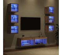 Ensemble de Meubles de Salon, Ensemble de Meuble TV Unité Murale TV Meuble de Salon Moderne avec des lumières à LED Chêne Artisanal Verre