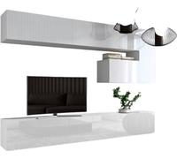 Ensemble de meubles de salon flottant blanc, collection CEPTO XV. 249cm, 8 meubles, LEDs.