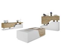 Ensemble de Meubles de Salon NESEZI - Commode, Table Basse et Meuble TV Couleur Blanc et Bois