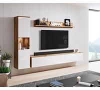 Ensemble de meubles de salon Paris avec éclairage LED en option (Wotan/blanc brillant)