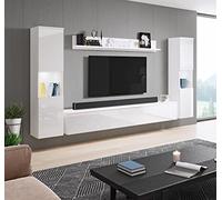 Ensemble de meubles de salon PIASKI Paris XL, Éclairage LED en option, Ensemble de meubles de salon, Meubles de salon modernes (Blanc/Blanc Lumineux)