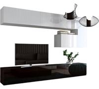 Ensemble de meubles de salon suspendus en blanc et noir, collection CEPTO XV. 249cm, 8 meubles, éclairage LED.