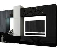 Ensemble de meubles de salon suspendus noirs et blancs, collection CEPTO XXII. 273cm, 10 meubles, LEDs, modulables.