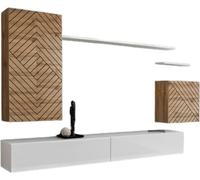 Ensemble de meubles de salon SWITCH II - Chêne Wotan et blanc - Finition effet chêne fraisé - Design moderne