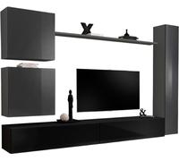 Ensemble de meubles de salon SWITCH VIII. Meuble TV mural design en noir et gris brillant.