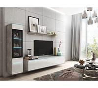 Ensemble de meubles de salon Vera I, éclairage LED en option, divers coloris disponibles (béton/blanc brillant, avec éclairage LED)