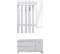 Ensemble de meubles d'entrée 3 pièces meuble chaussures, miroir et panneau porte-manteau panneaux particules blanc 90x24x44cm Blanc