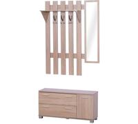Ensemble de meubles d'entrée 3 pièces meuble chaussures, miroir et panneau porte-manteau panneaux particules chêne clair 90x24x44cm