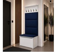 Ensemble de meubles d'entrée - ANDY - Cintre, Banc de Rangement à Chaussures - avec Coussin Confortable - BLEU
