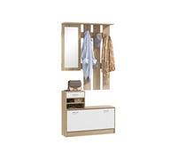Ensemble de meubles d'entrée design contemporain blanc effet bois clair