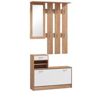 Ensemble De Meubles D'entrée Design Contemporain Blanc Effet Bois Noyer