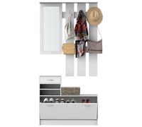 Ensemble de meubles d'entrée design contemporain : meuble chaussures, miroir et panneau porte-manteau panneaux de particules blanc Blanc G
