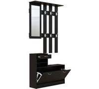 Ensemble de meubles d'entrée design contemporain : meuble chaussures, miroir et panneau porte-manteau panneaux de particules noir Noir G