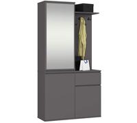 Ensemble de meubles d'entrée ENTRO Gris Graphite avec armoire et miroir 95 cm 3 portes 1 tiroir 7 étagères 95x35x183 cm