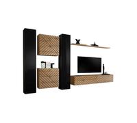 Ensemble de meubles design de salon SWITCH VI. Coloris noir et chêne finition noires brillantes et chêne effet fraisé.