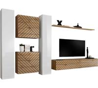 Ensemble de meubles design pour le salon SWITCH VI, chêne/blanc, finition chêne avec effet fraisé et blanc brillant
