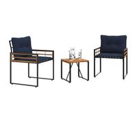 Ensemble de meubles d'extérieur - vidaXL - Bleu marine - Bois d'acacia massif - Acier laqué - 2x Chaises + Table