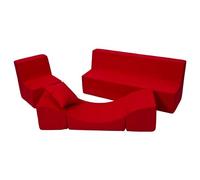 Velinda Ensemble de Meubles Enfant: Fauteuil+canapé+Pouf dépliant (Chaise Longue) (Couleur: Rouge)
