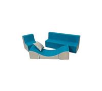 Velinda Ensemble de Meubles Enfant: Fauteuil+canapé+Pouf dépliant (Chaise Longue) (Couleur: Bleu-Beige)