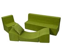 Ensemble de Meubles Enfant: Fauteuil+canapé+Pouf dépliant (Chaise Longue) (Couleur: Vert)