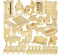 23542 Ensemble de meubles de maison de poupée personnalisable 34 pièces pour cuisine, salle de bain, salon, chambre à coucher, chambre d'enfant, puzzle 3D, kit de bricolage