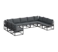 Ensemble de meubles modulables d'extérieur sans table noir : cadre en alu, coussins gris, super résistant aux intempéries, housses amovibles, sièges d'angle et centraux, salon de jardin moderne, canap