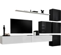 Ensemble de meubles muraux de salon SWITCH IX design, en blanc brillant et noir.