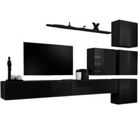 Ensemble de meubles muraux de salon SWITCH IX Design, en noir brillant.