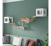 Ensemble de meubles muraux en bois pour chat, étagères d'escalade avec renfort inférieur pour un espace de jeu élargi, parfait pour les activités d'intérieur pour chat