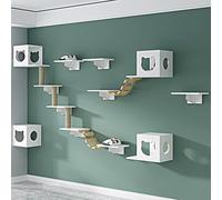 Ensemble de meubles muraux en bois pour chat, étagères d'escalade avec renfort inférieur pour un espace de jeu élargi, parfait pour les activités d'intérieur pour chat