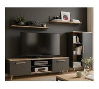 Ensemble de meubles OSLO salon - commode, meuble TV, 2 étagères, chêne artisan / anthracite