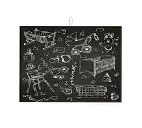 Ensemble de meubles pour enfants, motif dessiné à la main sur un tableau noir, esquisse, tapis d'égouttoir artistique en microfibre, décoration de cuisine, petit format 40 x 45 cm